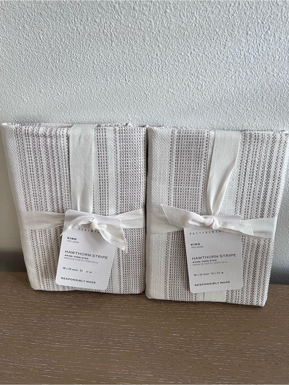 Pottery Barn Hawthorn Stripe King Pillow Shams - Cream & Taupe Set of 2